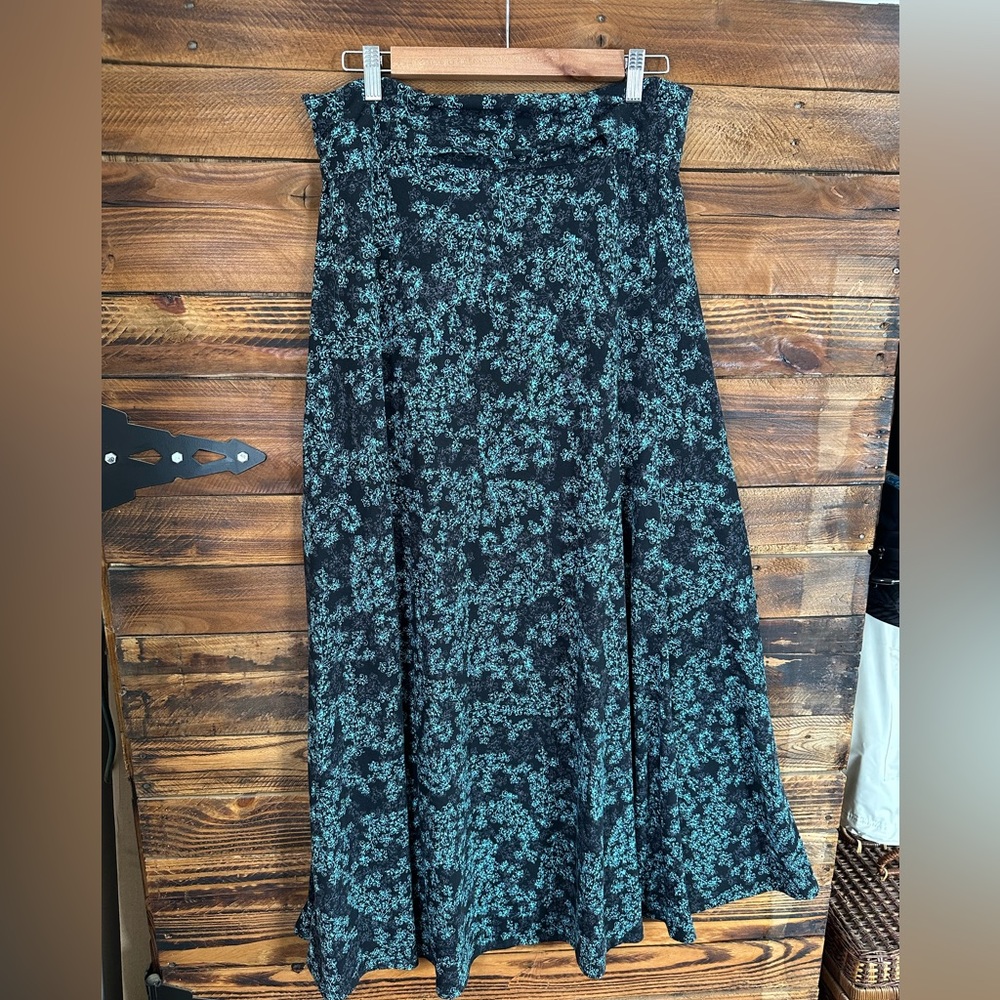 LuLaRoe Black & Teal Floral Maxi Skirt Size L - Picture 5 of 6